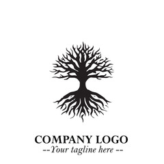 Root of the Tree Logo Symbol in Black and White Minimalist Vector Illustration Design