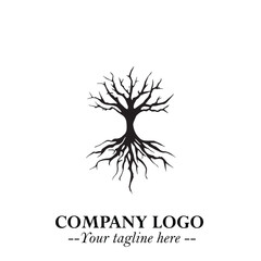 Obraz premium Root of the Tree Logo Symbol in Black and White Minimalist Vector Illustration Design