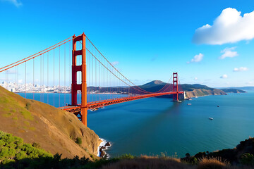 Fototapeta premium Golden Gate Bridge Under Bright Blue Sky
