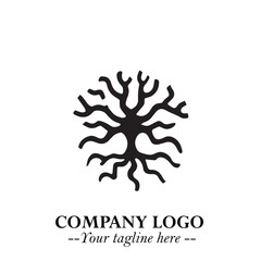 Obraz premium Root of the Tree Logo Symbol in Black and White Minimalist Vector Illustration Design