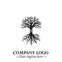 Naklejka premium Root of the Tree Logo Symbol in Black and White Minimalist Vector Illustration Design
