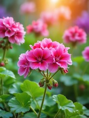 Obraz premium Geranium flowers in summer garden