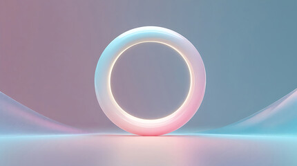 Abstract glowing oval ring with soft pastel gradient background