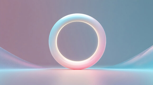 Abstract glowing oval ring with soft pastel gradient background