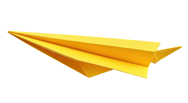 Bright yellow origami paper airplane isolated against a black background