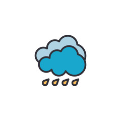 A cloud with raindrops representing rainy weather, precipitation, and water cycle illustration for meteorology concepts.