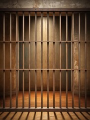 Faded metal bars with rusty patina in dimly lit prison cell
