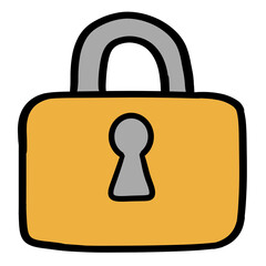 Hand-drawn yellow padlock, security symbol, sketch style design