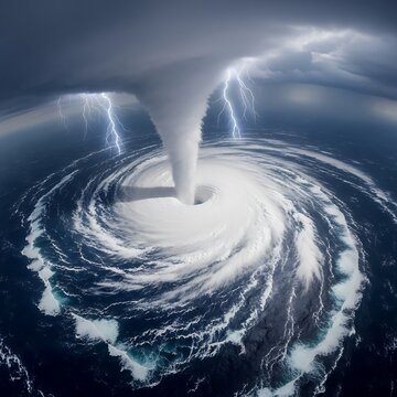 Oceanic Fury - A Waterspouts Dance with Lightning.
