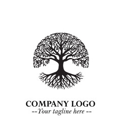 Root of the Tree Logo Symbol in Black and White Minimalist Vector Illustration Design