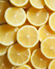 Obraz premium Overhead shot of fresh lemon slices vibrant yellow citrus fruit perfect for backgrounds and healthy food concepts