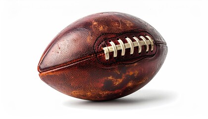 Vintage Brown Leather American Football on White Background