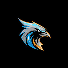 Modern Head Eagle Logo Vector - Aggressive Mascot Design In Blue And Orange