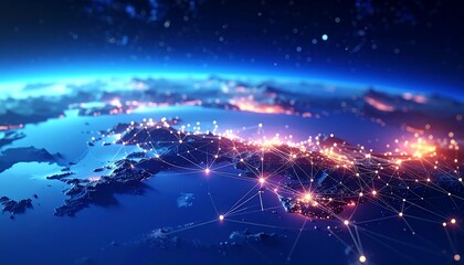 Global Network Connections Over Europe From Space.