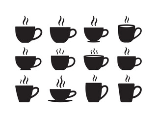 Twelve Silhouette Hot Drink Cups Collection Variety Vector Design