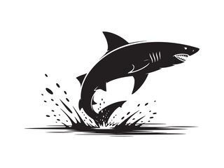 Great White Shark Leaping Out of Water Vector Silhouette Illustration