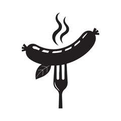 Sausage on a Fork Silhouette: Food, BBQ, and Simple Vector