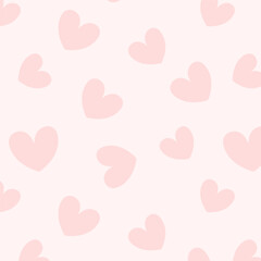 Seamless pattern with soft pink random scattered heart shapes on a light background. Minimalist vector background template for textile, wedding decor, wrapping paper, Valentine's Day, and scrapbooking