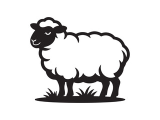 Sheep Vector Illustration, Silhouette of Farm Animal with Wool