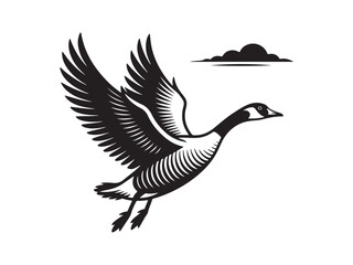 Stylized Goose Flying In Silhouette, Wildlife Nature Bird, Vector Artwork
