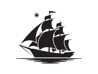 Sailing Ship Silhouette Ocean Voyage Vector Graphic Illustration
