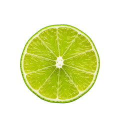 Bright Green Slice of Lime with Visible Segments and Pith on a Black Background citrus