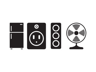 Line Art of Home Appliances Set on White Surface in Black Color