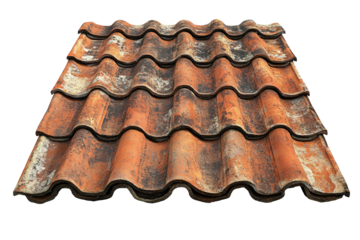 Wavy orange and brown clay tile rooftop section on black