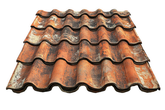 Wavy orange and brown clay tile rooftop section on black