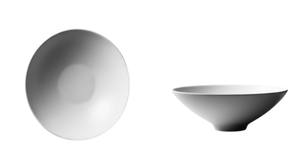 A white ceramic bowl shown from top and side view, isolated on transparent background