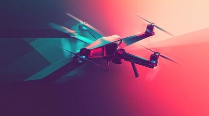 Futuristic drone in vibrant abstract background