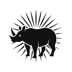 Stylized black rhinoceros with radiating lines Keywords: rhinoceros, rhino, animal, wildlife