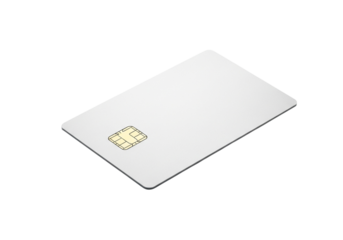 Blank white smart card with a gold chip, isolated on transparent background