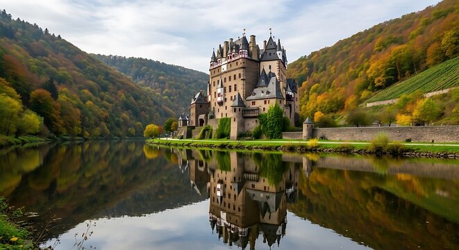 Eltz Castle Reflection - A Medieval Fortress in the German Countryside.