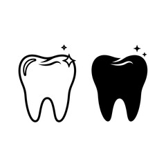 Black and White Tooth Silhouette Icon – Dental Hygiene Symbol for Dentist and Oral Care Design