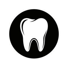 Healthy White Tooth in Black Circle Icon for Dental Care