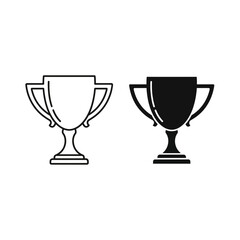 Trophy Award Cup Outline and Solid Icon Set for Victory and Success