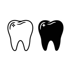 Clean Shiny Molar Tooth Icon Outline and Solid Set for Dental Care