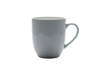 A simple white ceramic mug with a handle, isolated on a transparent background, perfect for coffee or tea