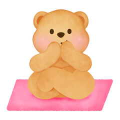 Watercolor Illustration of Bear Doing Yoga on Mat