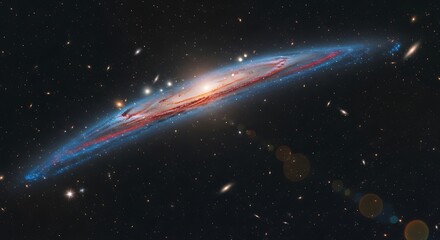 Spectacular cosmic spiral galaxy with bright central bulge and dust lanes.