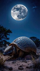 Fototapeta premium Armadillo Under Night Sky with Full Moon
