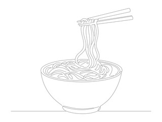 Simple Line Art Delicious Noodle Soup Bowl Asian Food Illustration