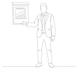 Minimalist Line Drawing Businessman Holding a Presentation Chart Graph