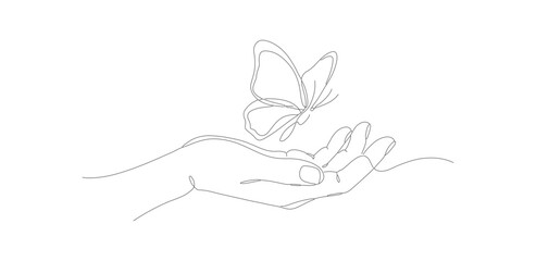 Line Art Butterfly on Hand Outline Simple Elegant Illustration Design