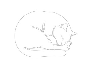 Dotted Line Cute Sleeping Kitten Pet Illustration Animal