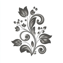 Elegant black and white floral ornament decoration with graceful swirl and scroll design. This classic vintage illustration evokes feeling of timeless beauty and sophistication