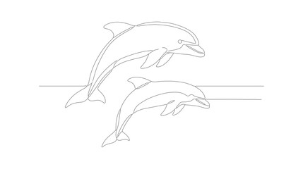 Obraz premium Minimalist Outline Two Dolphins Jumping out of Water Illustration
