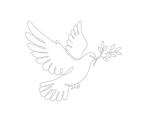 Obraz premium Minimalist Outline Dove with Olive Branch Symbol Peace Concept Design
