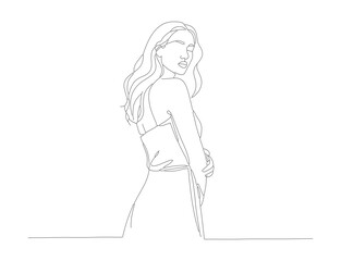Elegant Outline Standing Woman Line Art Illustration Style Figure Drawing